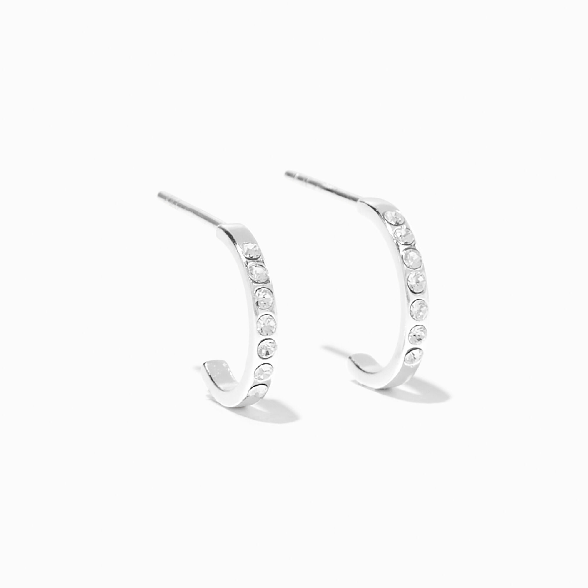 Demi-créoles strass en argent,