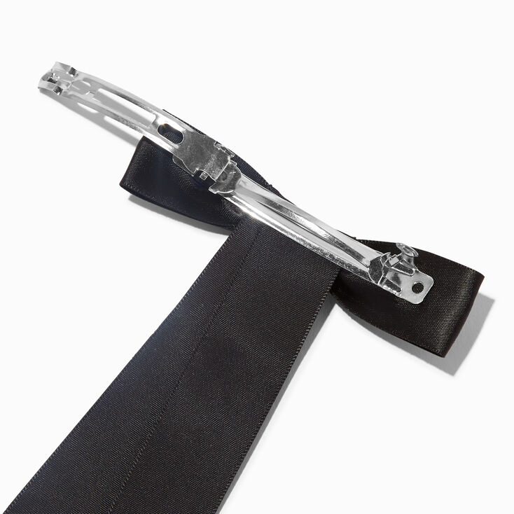 Black Satin Long Tailed Hair Bow Clips - 2 Pack,