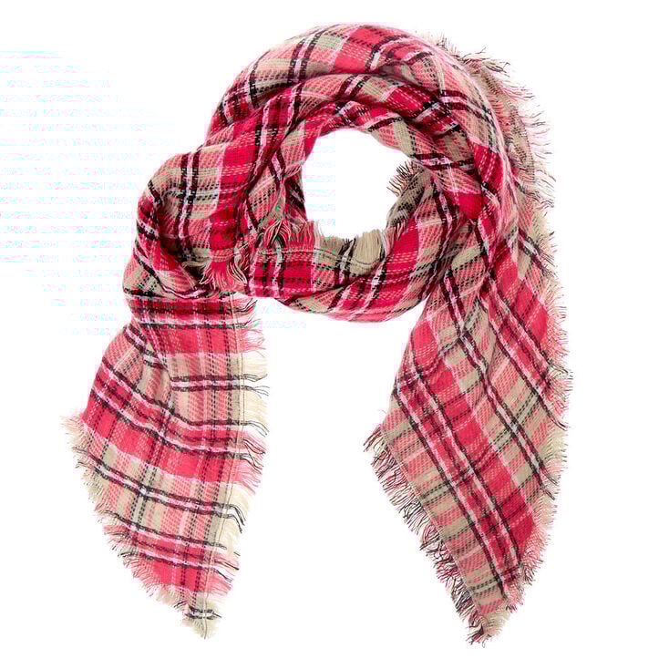 Claire's Écharpe surdimensionnée avec motifs écossais et léopard - Rose