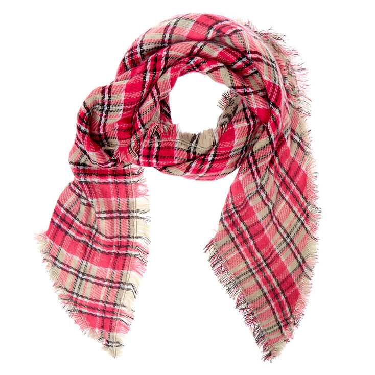 Claire's Écharpe surdimensionnée avec motifs écossais et léopard - Rose