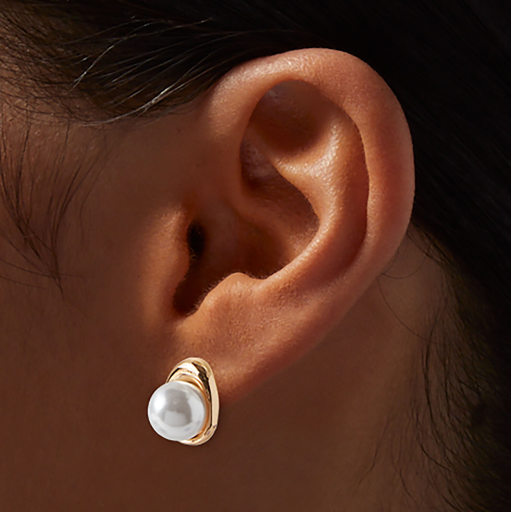 Gold-tone Pearl Compass Stud Earrings
