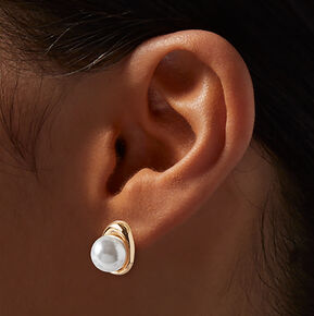Gold-tone Pearl Compass Stud Earrings,
