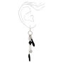Silver Feather Drop Earrings - Black,