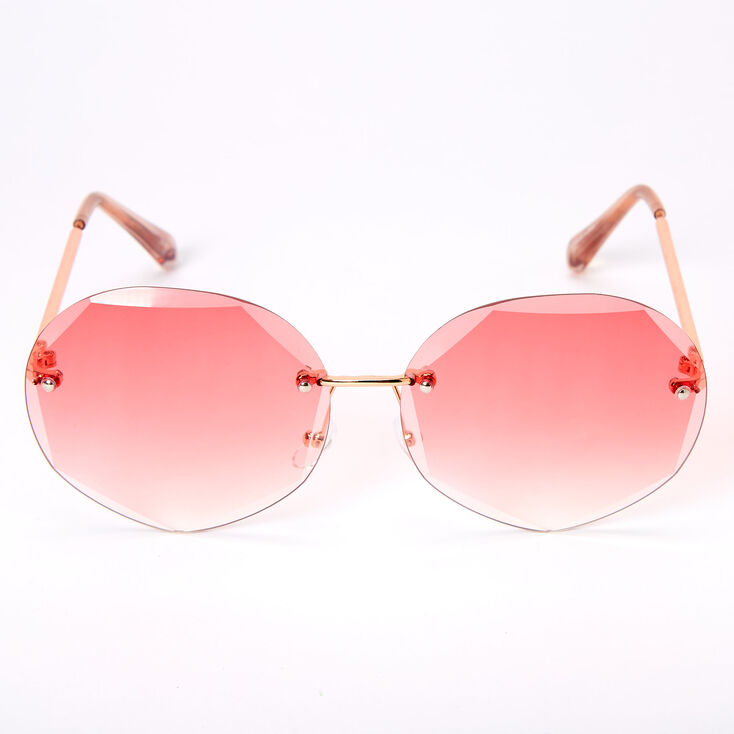 Beveled Octagon Rimless Sunglasses - Pink,