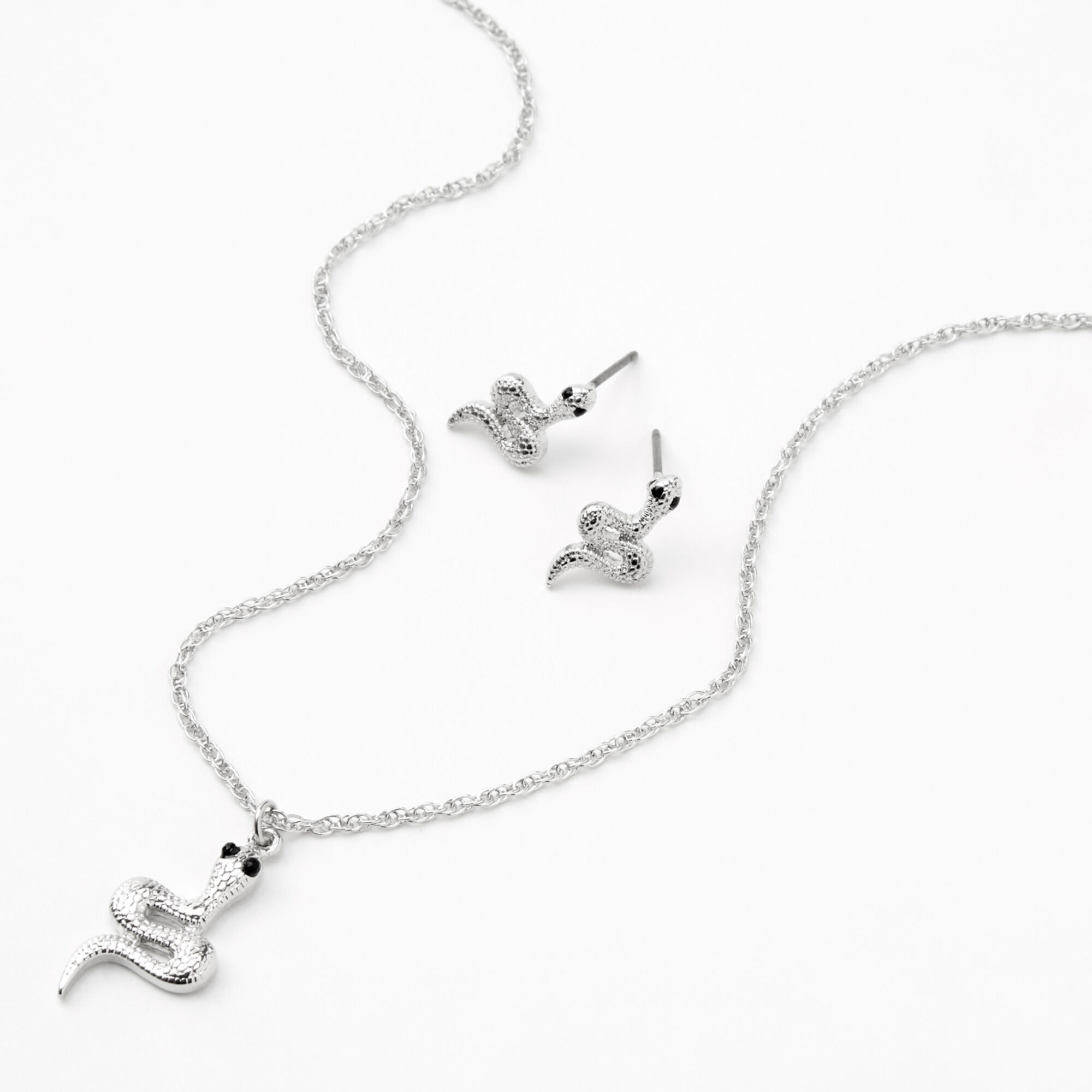 Silver Textured Snake Jewelry Set - 2 Pack,
