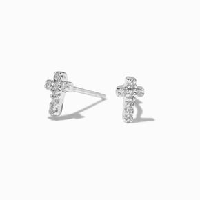 Laboratory Grown Diamond Cross Sterling Silver Stud Earrings,