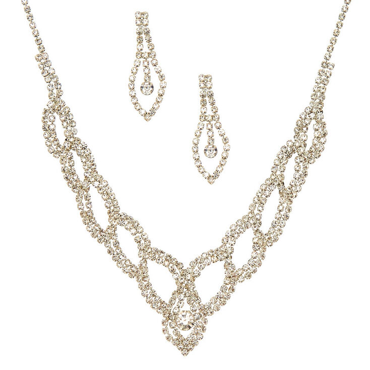 Claire's Parure de bijoux style tissé avec strass en verre couleur argentée
