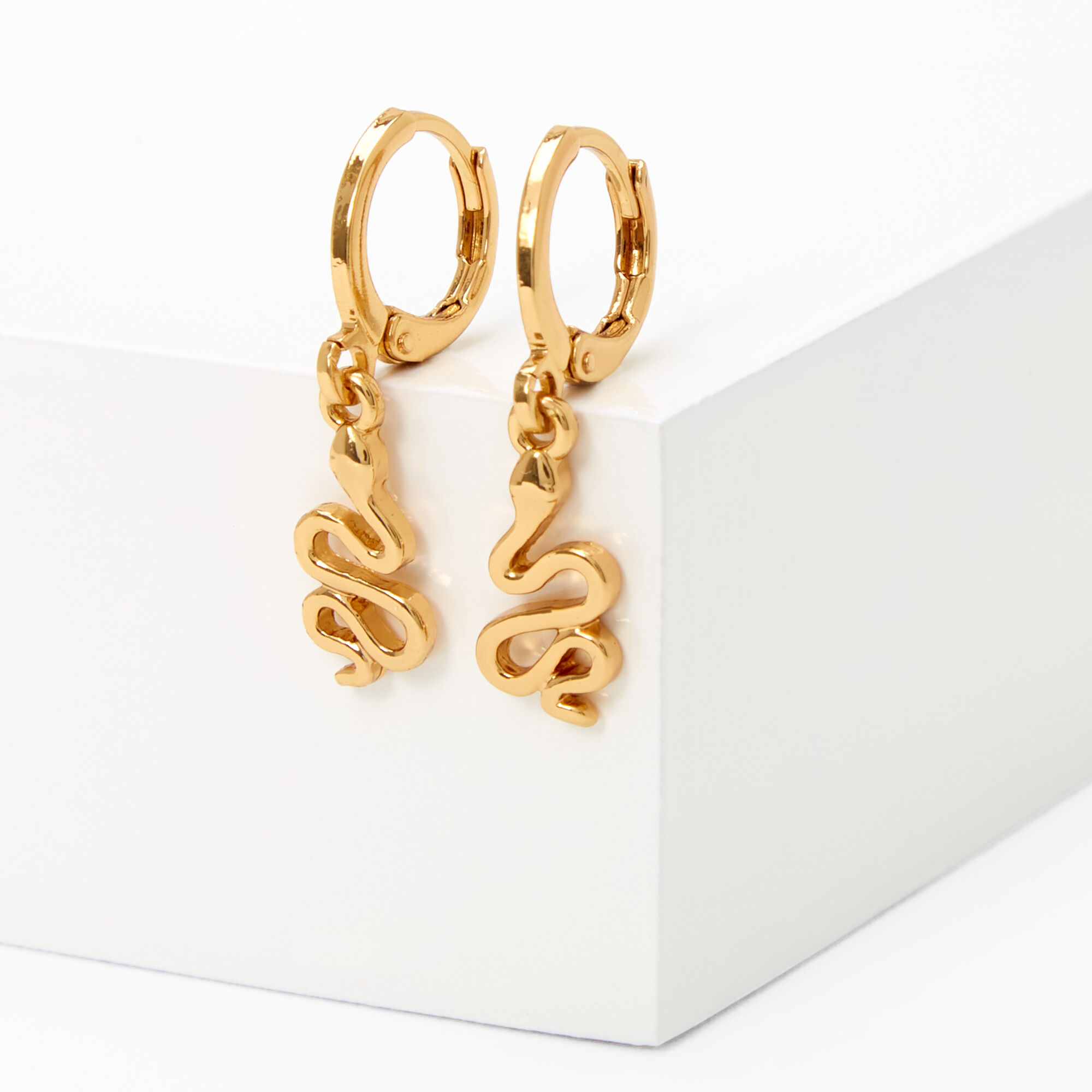 18kt Gold Plated 10MM Slithering Snake Huggie Hoop Earrings,