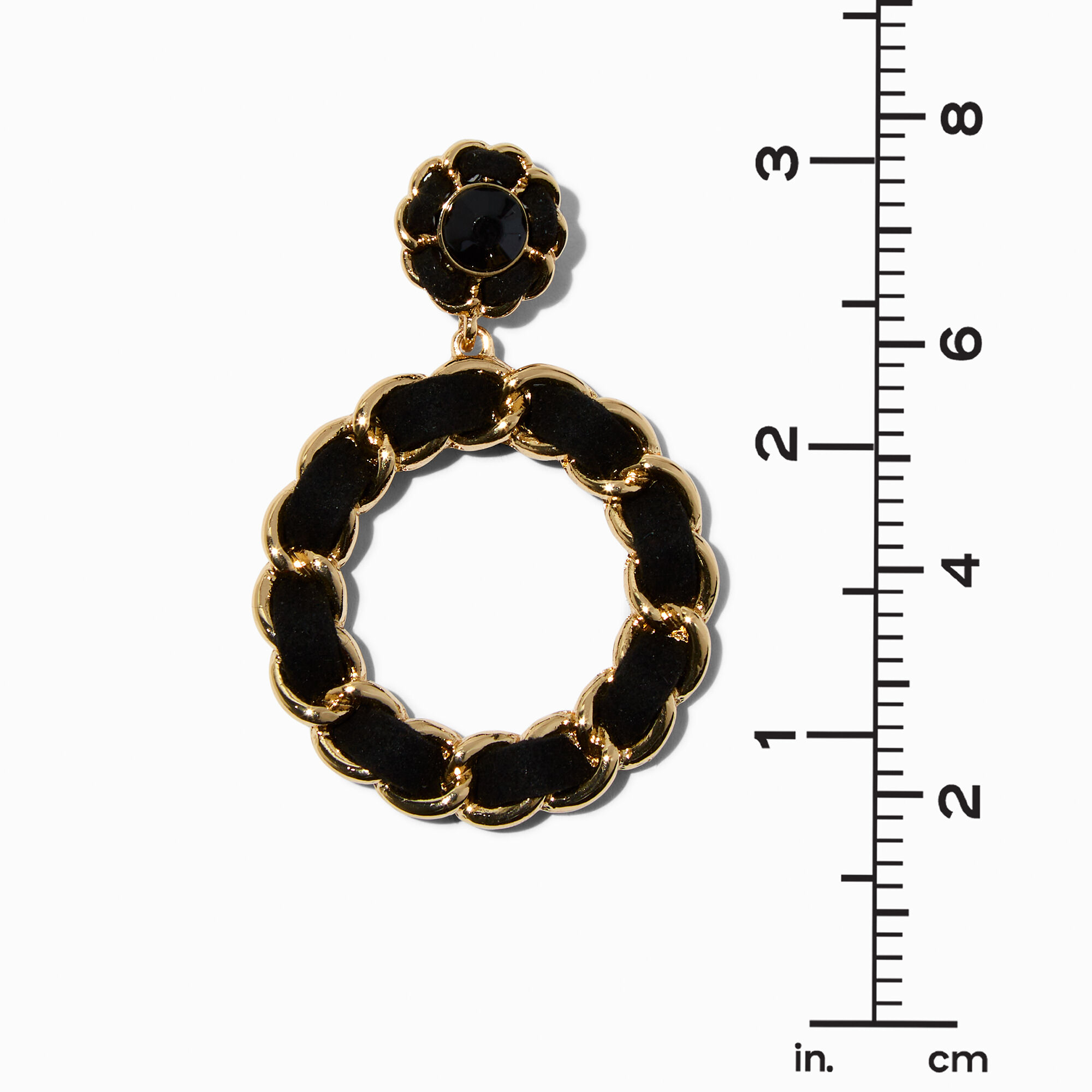 Black Gemstone Circle Hoop 3" Drop Earrings,