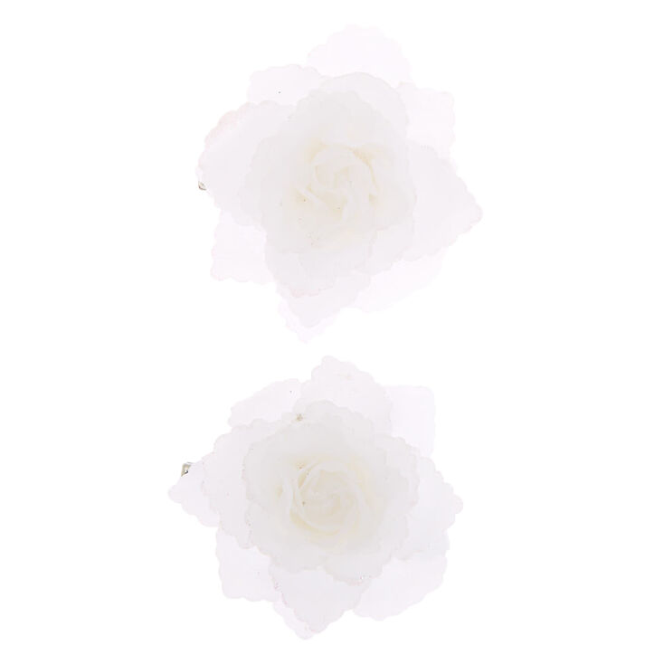 Flower Barrettes - White, 2 Pack,