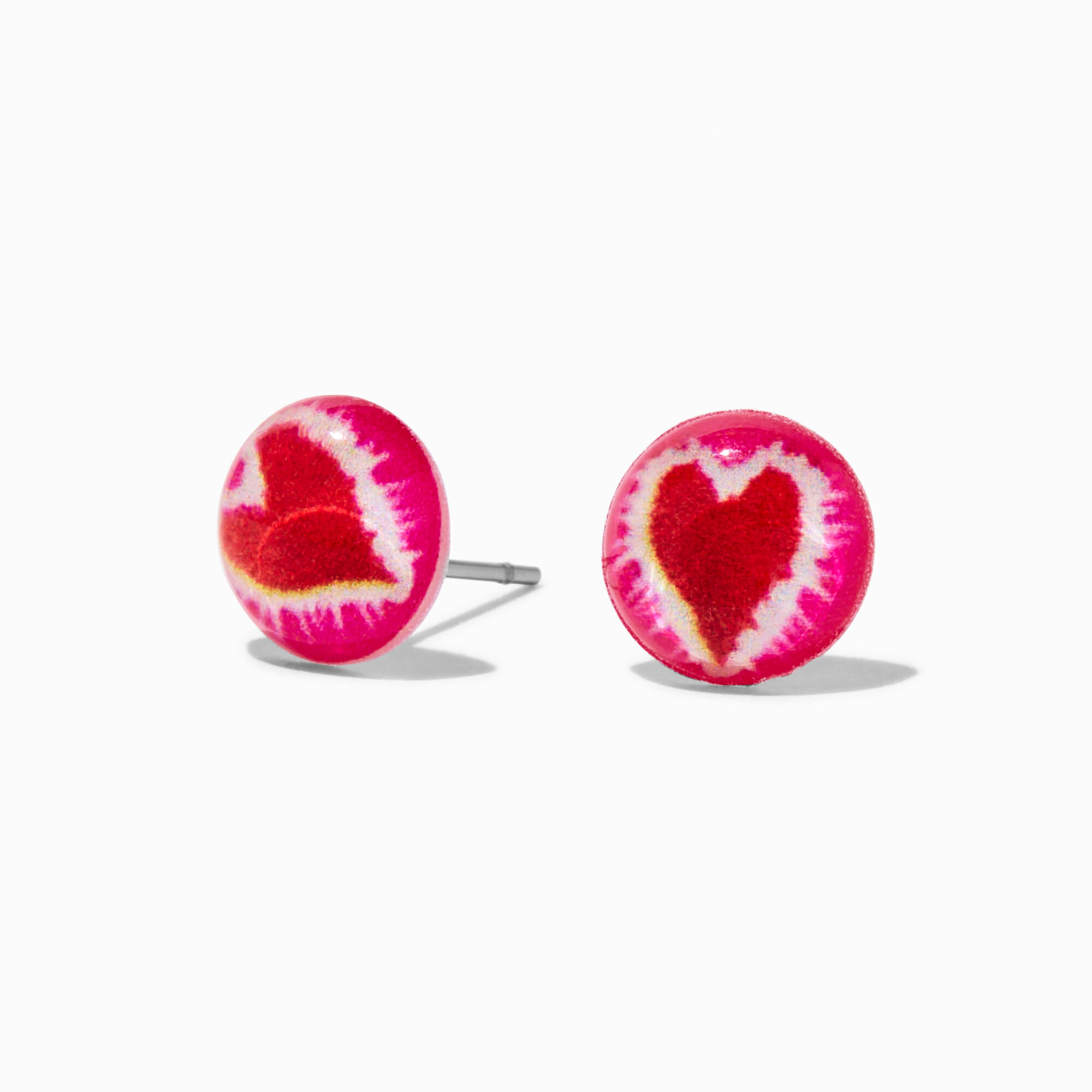 View Claires Pink Tie Dye Heart Stud Earrings Red information