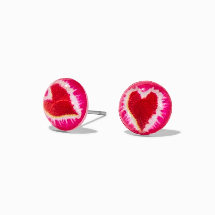 Red &amp; Pink Tie Dye Heart Stud Earrings,