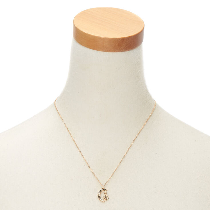 Gold Moon &amp; Star Pendant Necklace,