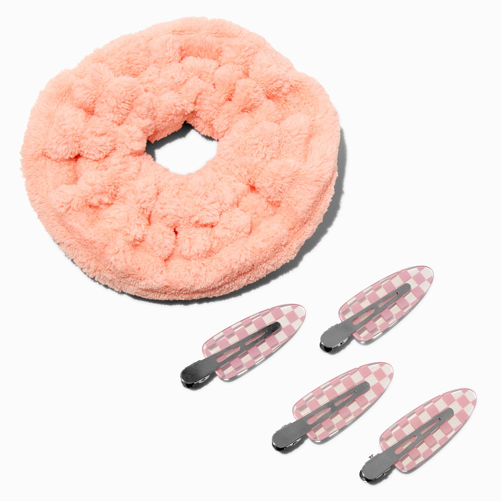 Pink Scrunchie & No-Crease Hair Clip Makeup Bag Set,