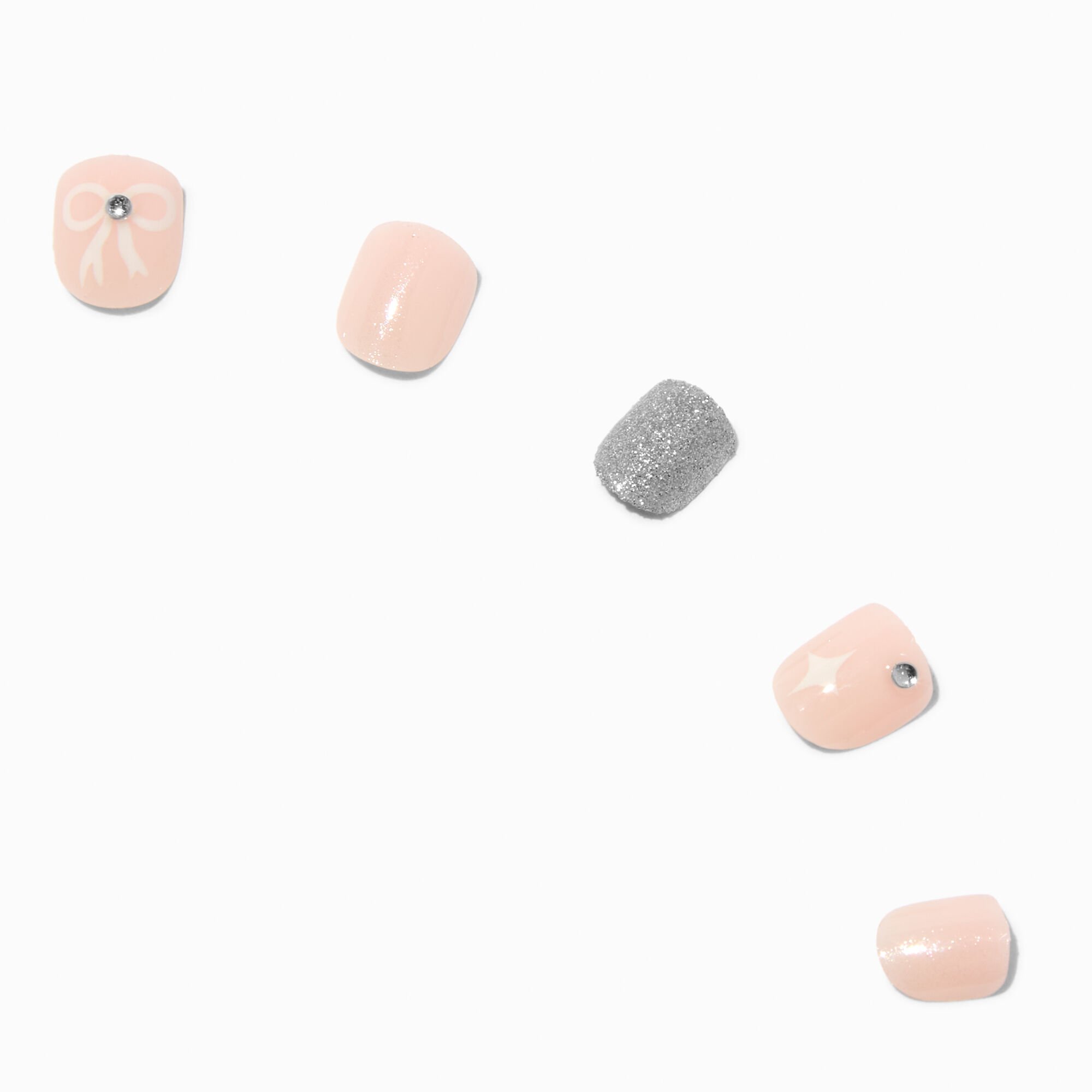 Claire's Club Glitter Gemstone Bow Press On Vegan Faux Nail Set - 10 Pack,