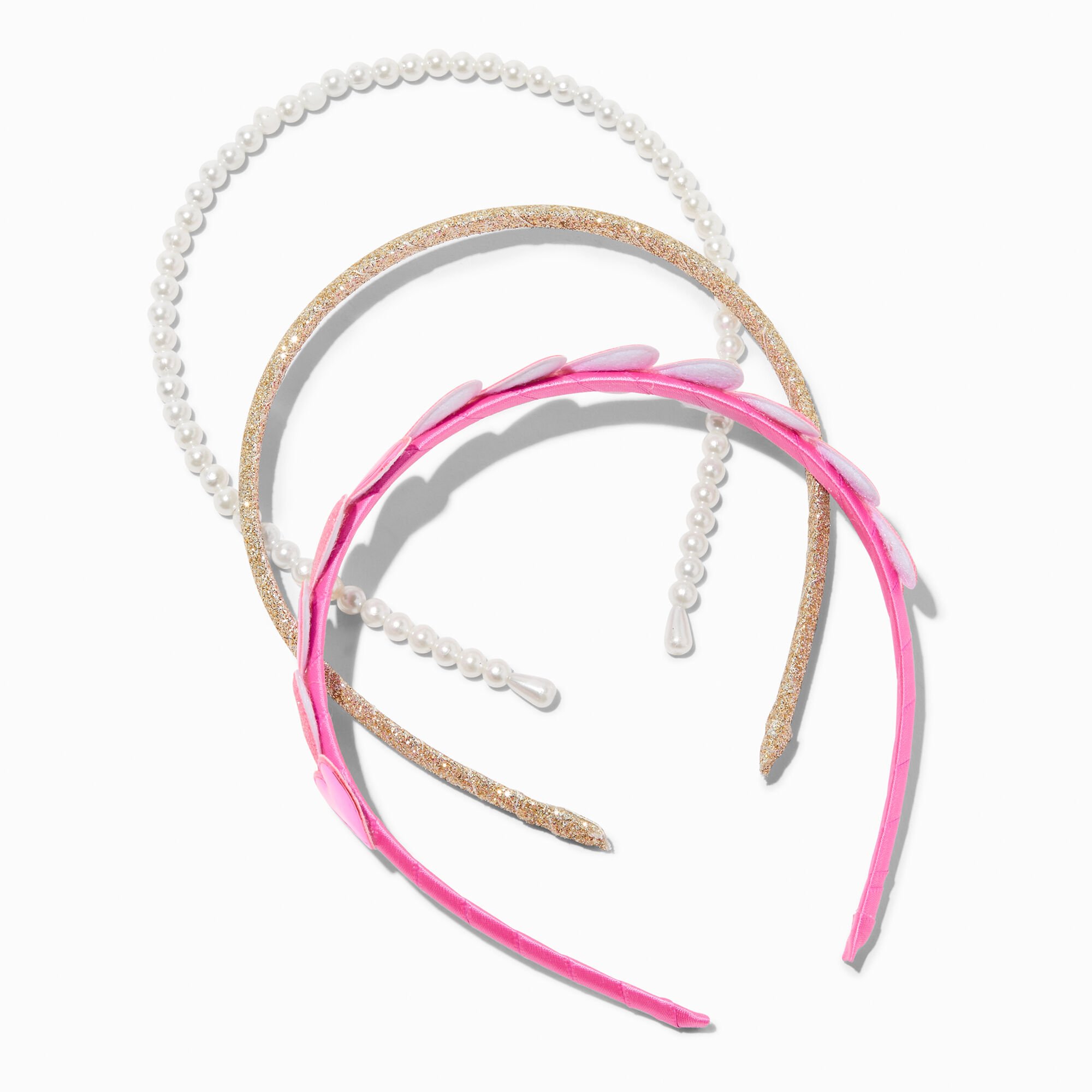 View Claires Club Heart Pearl Headbands 3 Pack Pink information
