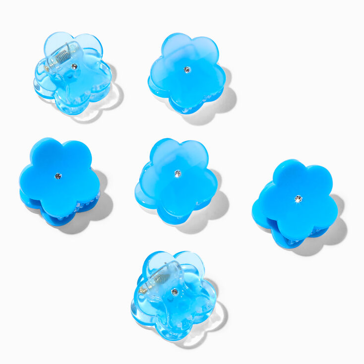 Mixed Blue Flower Hair Claws - 6 Pack,