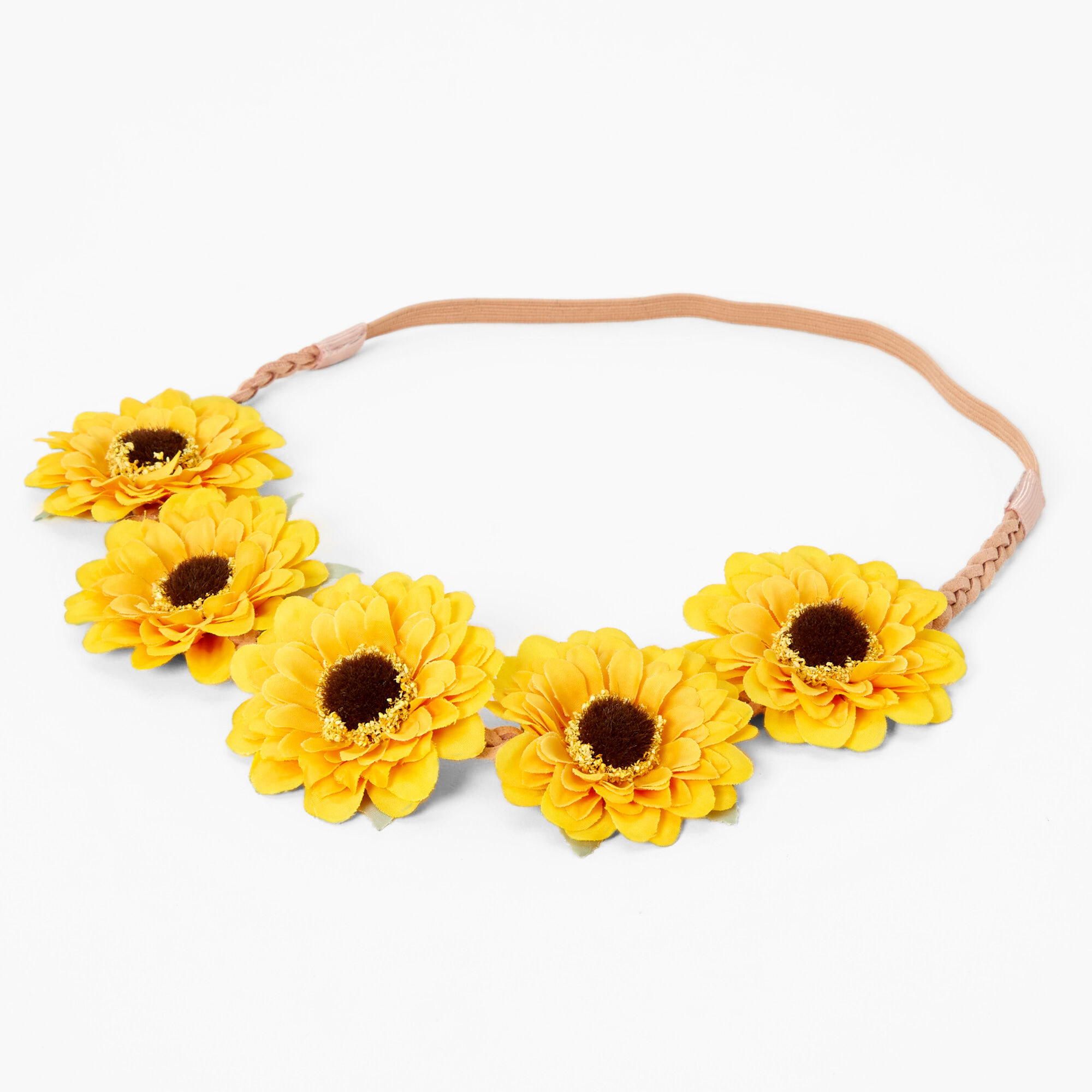 View Claires Sunflower Braided Flower Crown Brown information