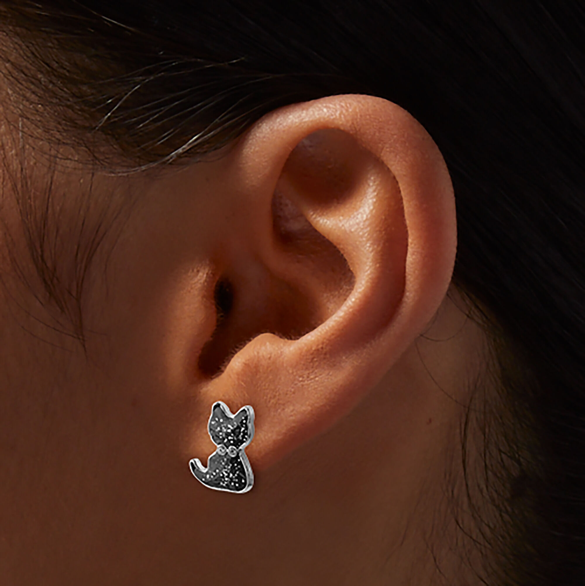 Glitter Black Cat Stud Earrings,