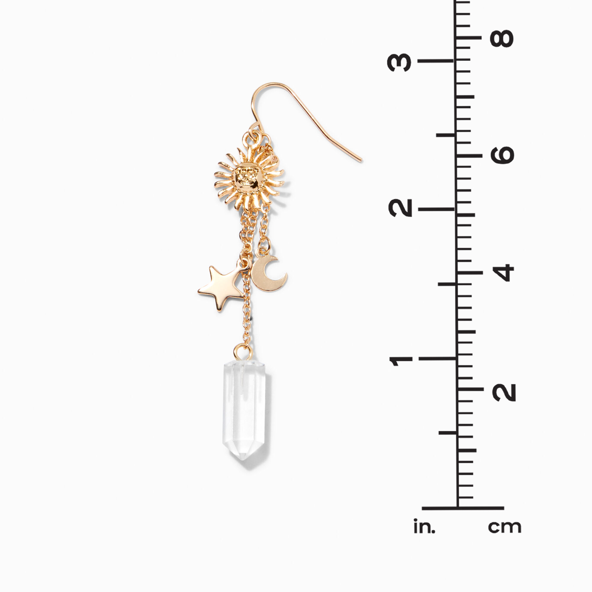 Gold 2.5" Celestial Mystical Gem Drop Earrings,