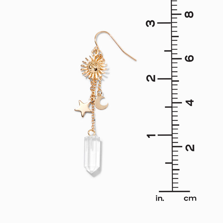 Gold 2.5&quot; Celestial Mystical Gem Drop Earrings,