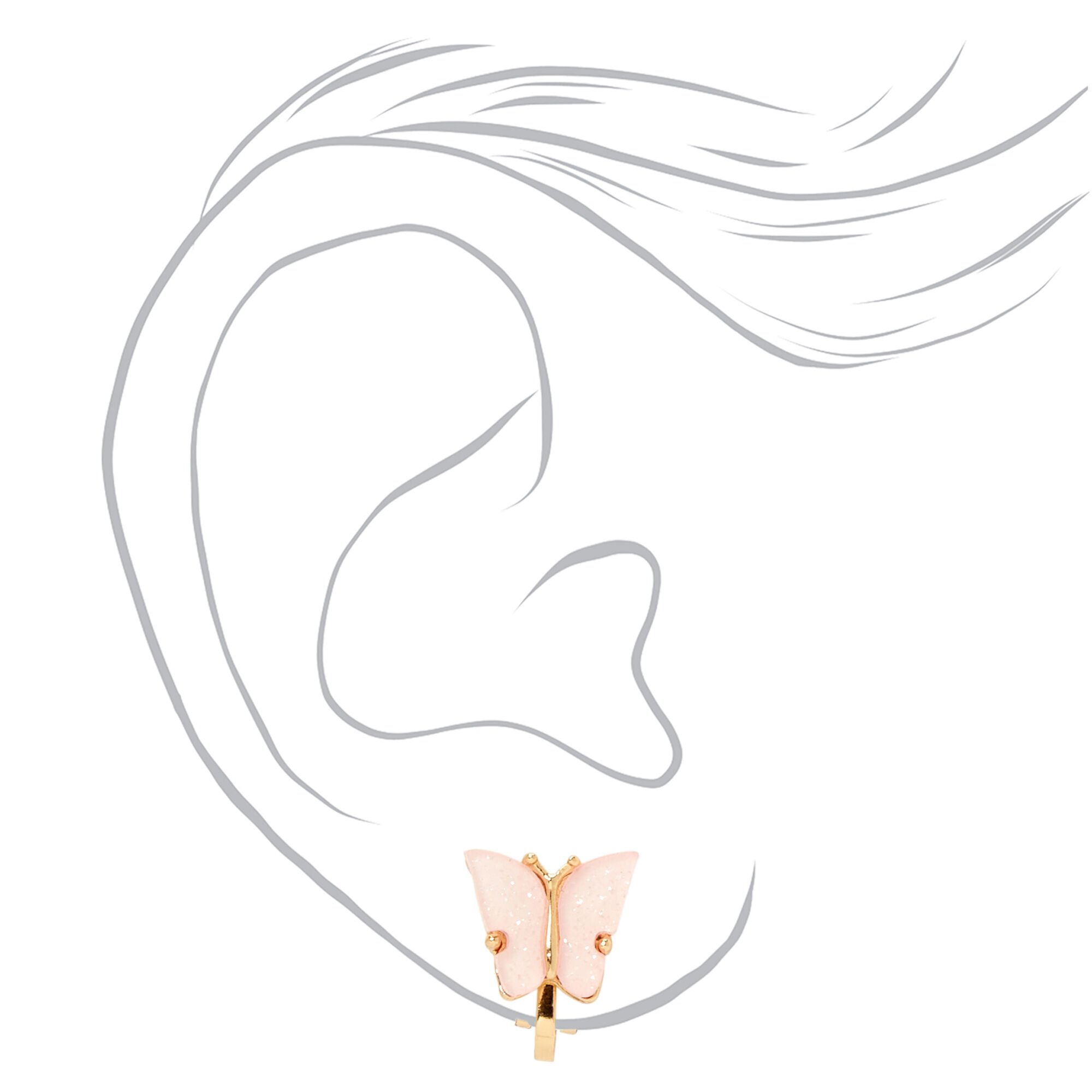 Gold & Pink Butterfly Clip On Earrings,