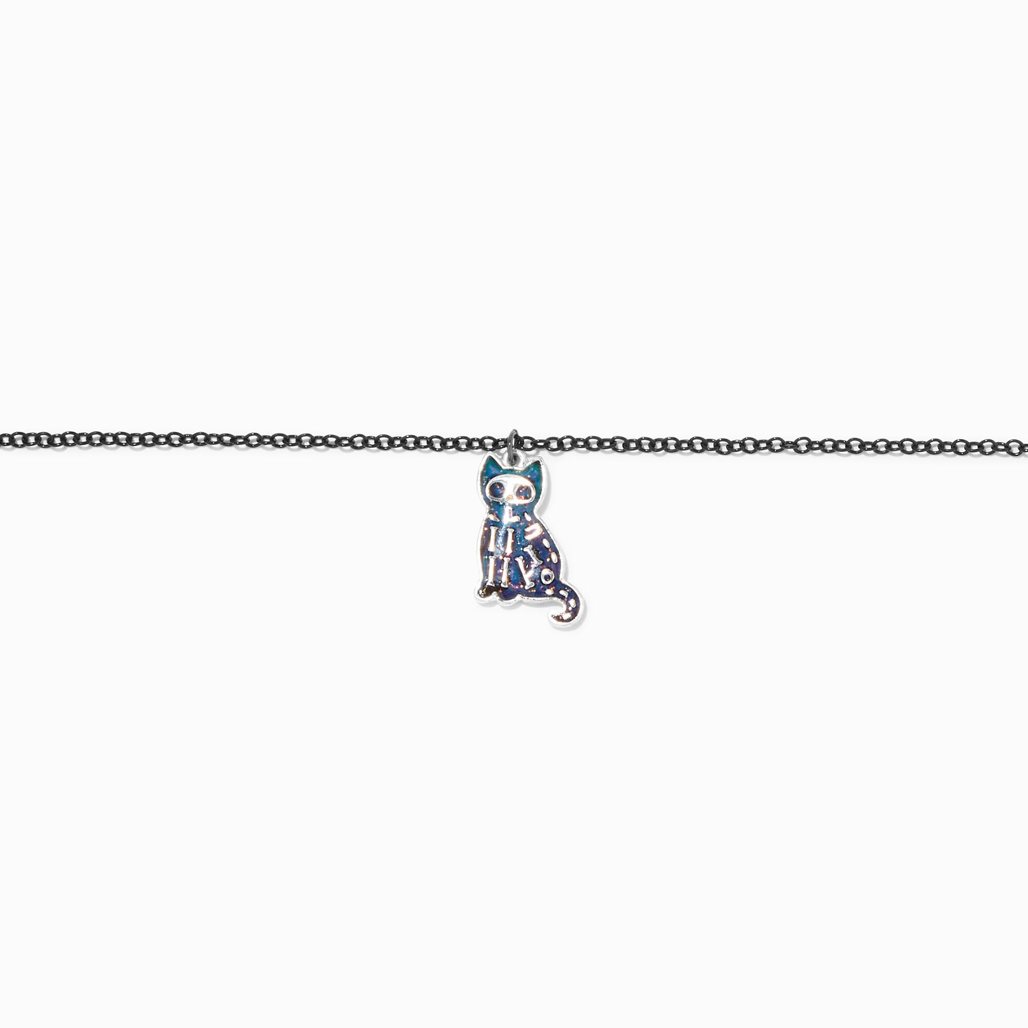 View Claires Mood Skeleton Cat Pendant Choker Necklace Silver information