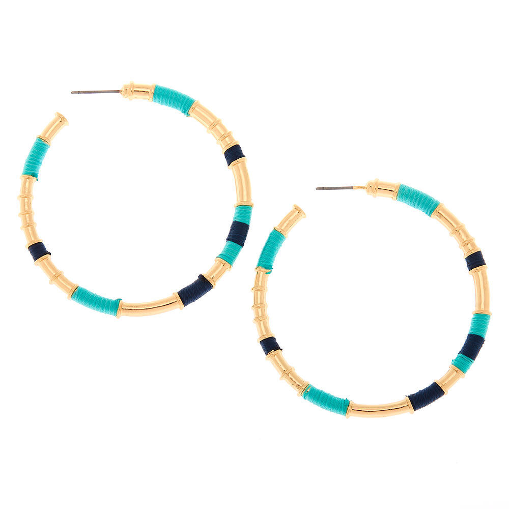 Gold 50MM Threaded Hoop Earrings - Mint,
