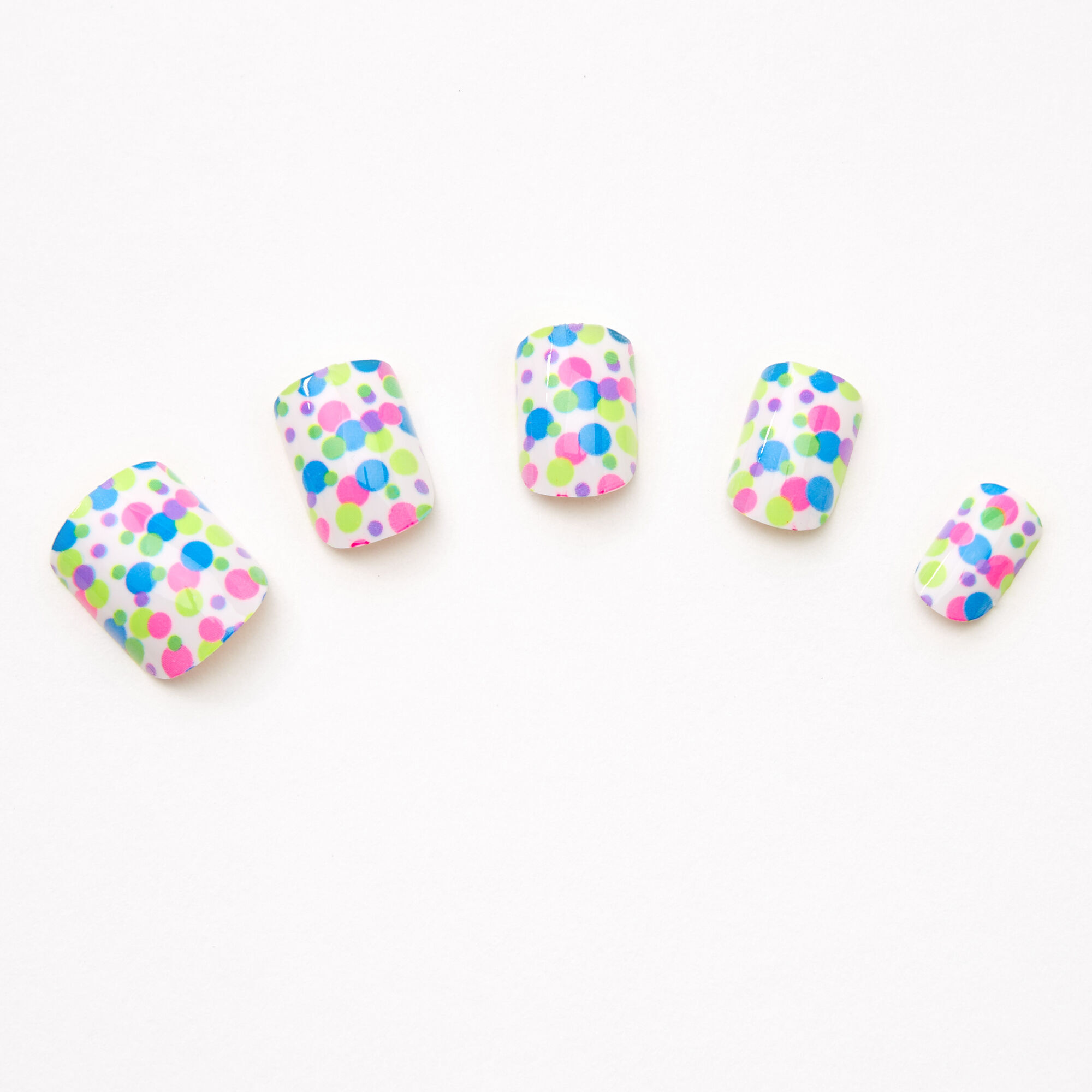 Rainbow Polka Dot Square Press On Faux Nail Set - 24 Pack,