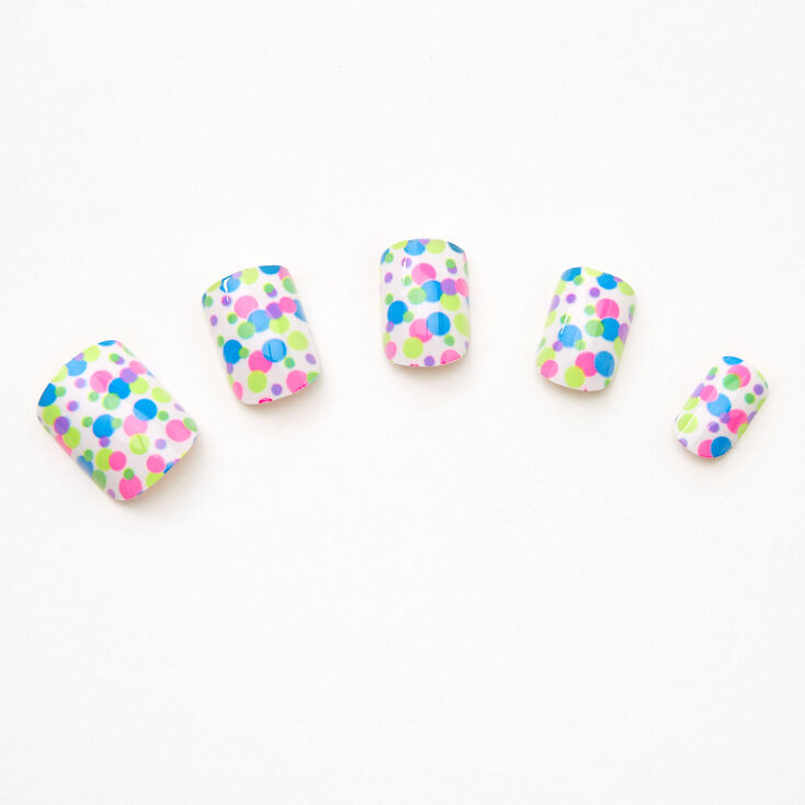 Rainbow Polka Dot Square Press On Faux Nail Set - 24 Pack,