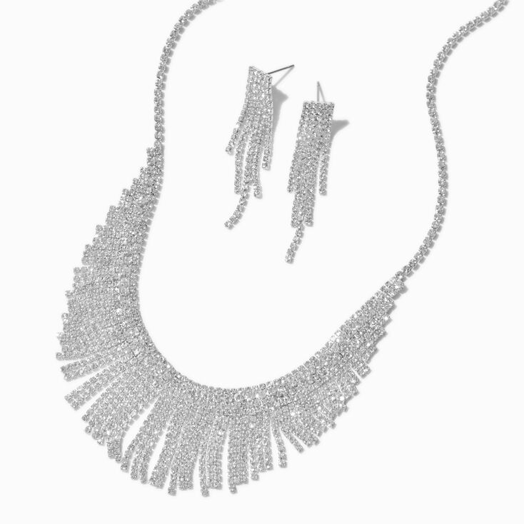Silver-tone Crystal Mini Fringe Jewelry Set - 2 Pack,