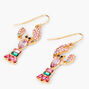 Gold 2&quot; Pink Lobster Crystal Drop Earrings,