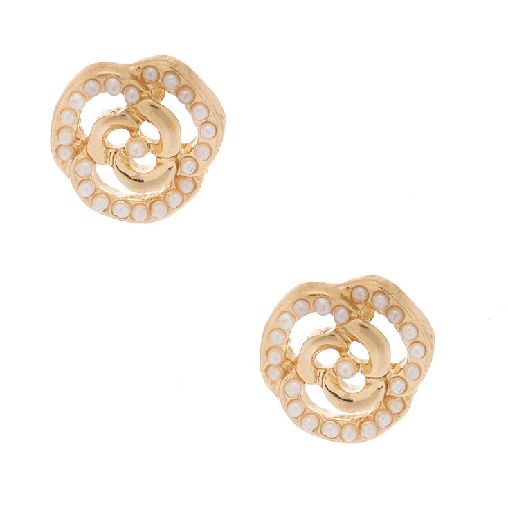 Gold Pearl Flower Stud Earrings,