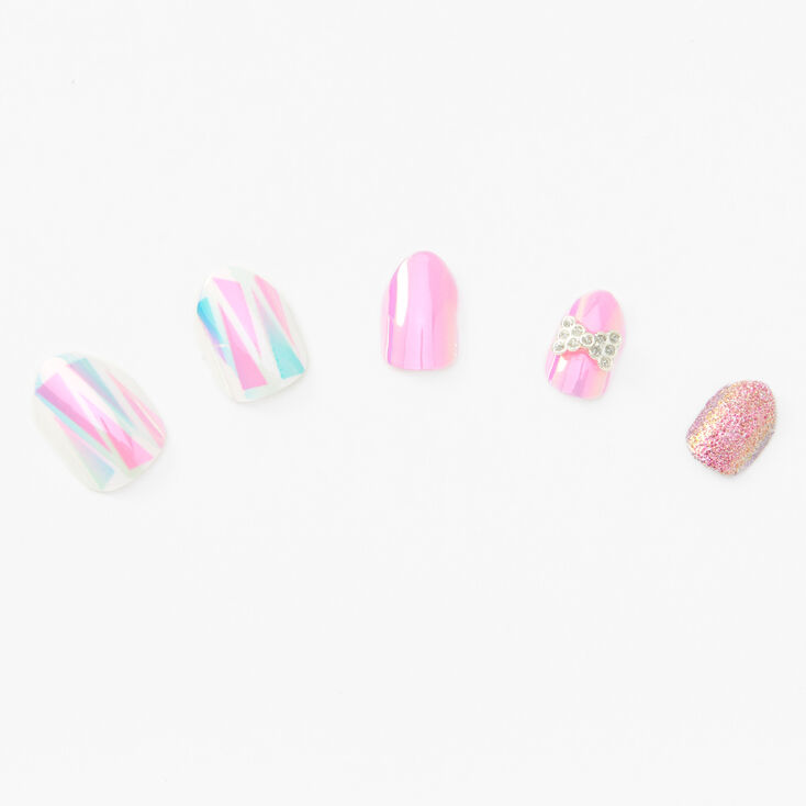 Holographic Bow Stilleto Press On Vegan Faux Nail Set - 24 Pack,