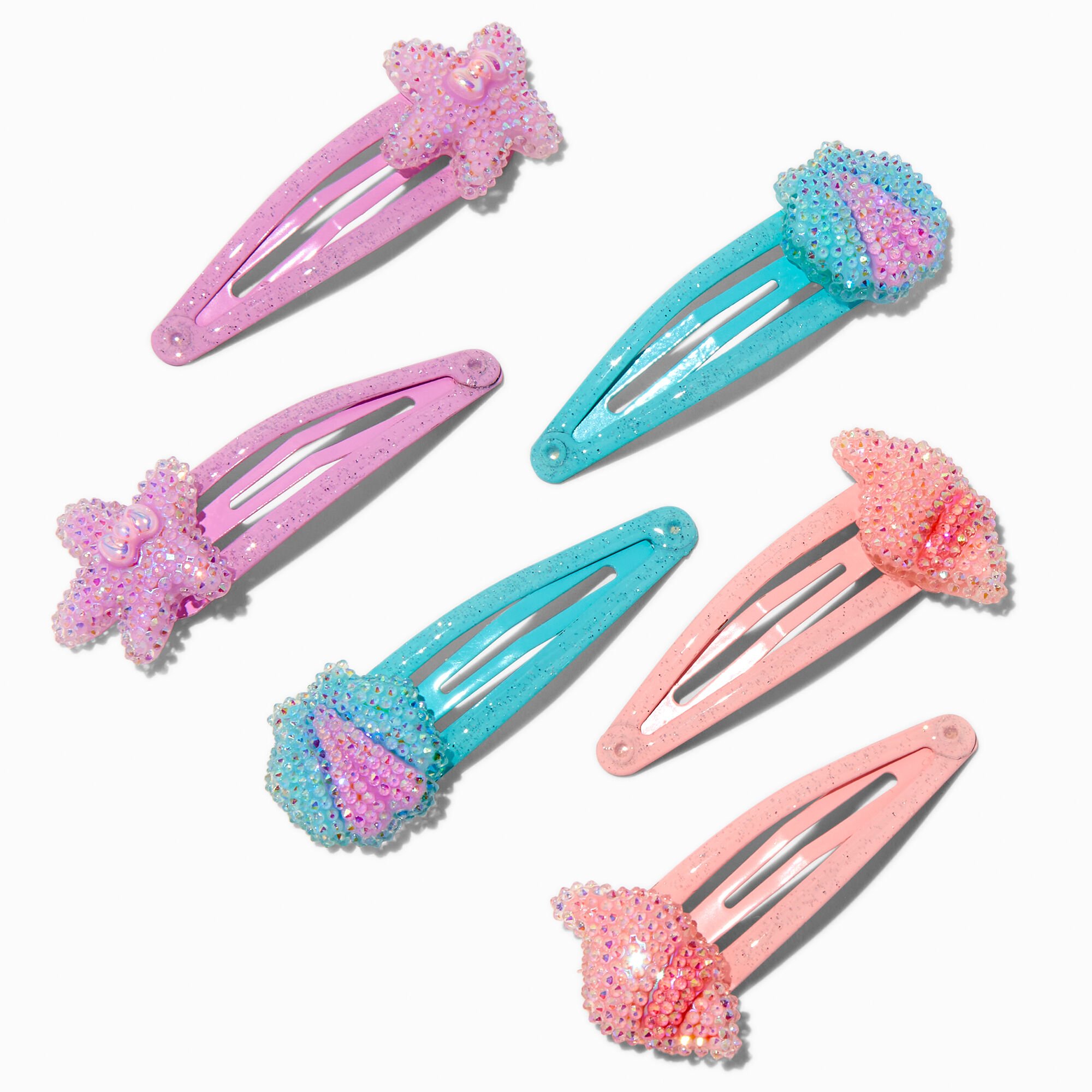 Claire's Club Bling Seashells Snap Hair Clips - 6 Pack,