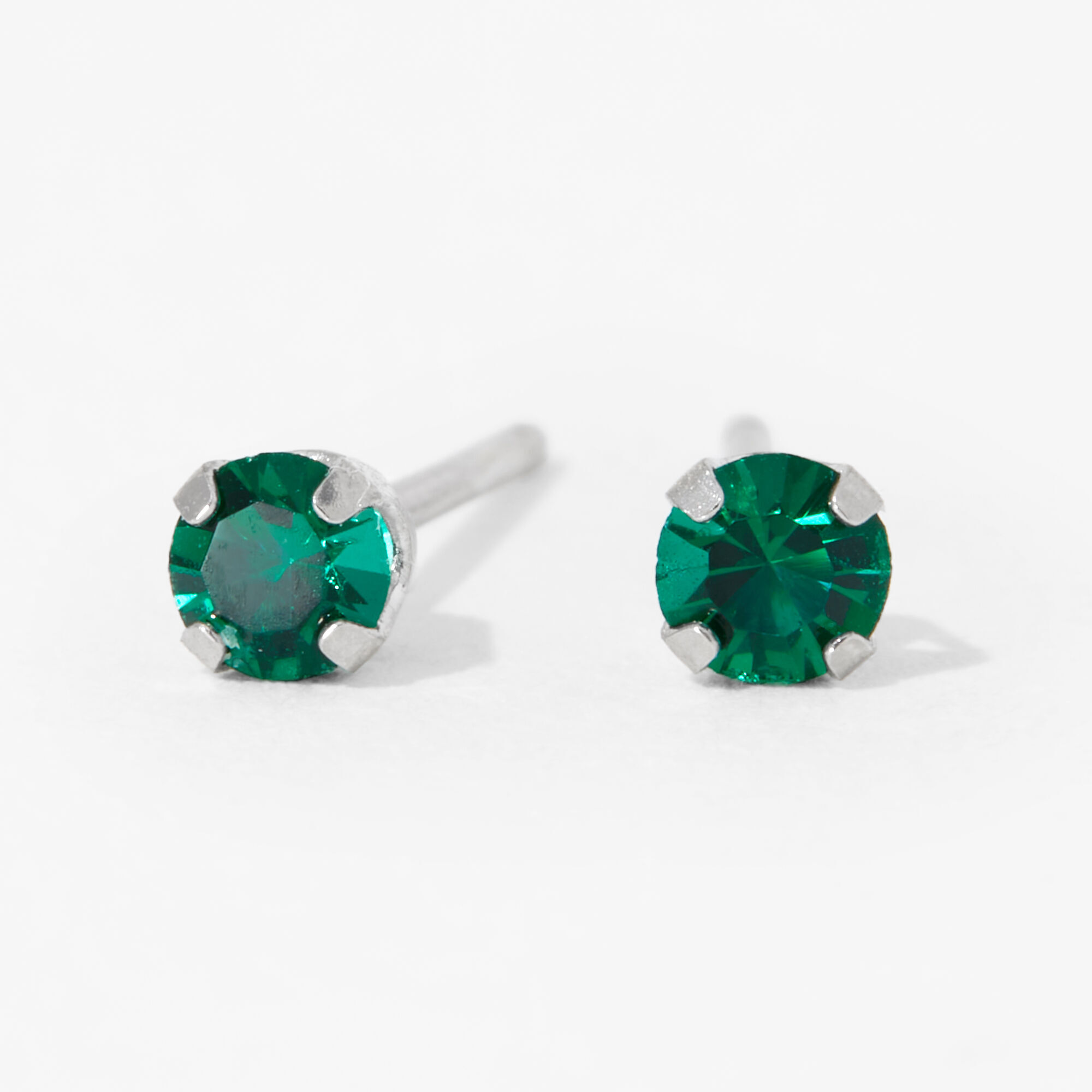 9ct Gold Rhodium Plated 3mm May Emerald Crystal Ear Piercing Kit with After Care Lotion Claire s