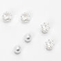 Clous d&rsquo;oreilles aimant&eacute;s de formes vari&eacute;es en zircon cubique d&rsquo;imitation couleur argent&eacute;e - Lot de 3,
