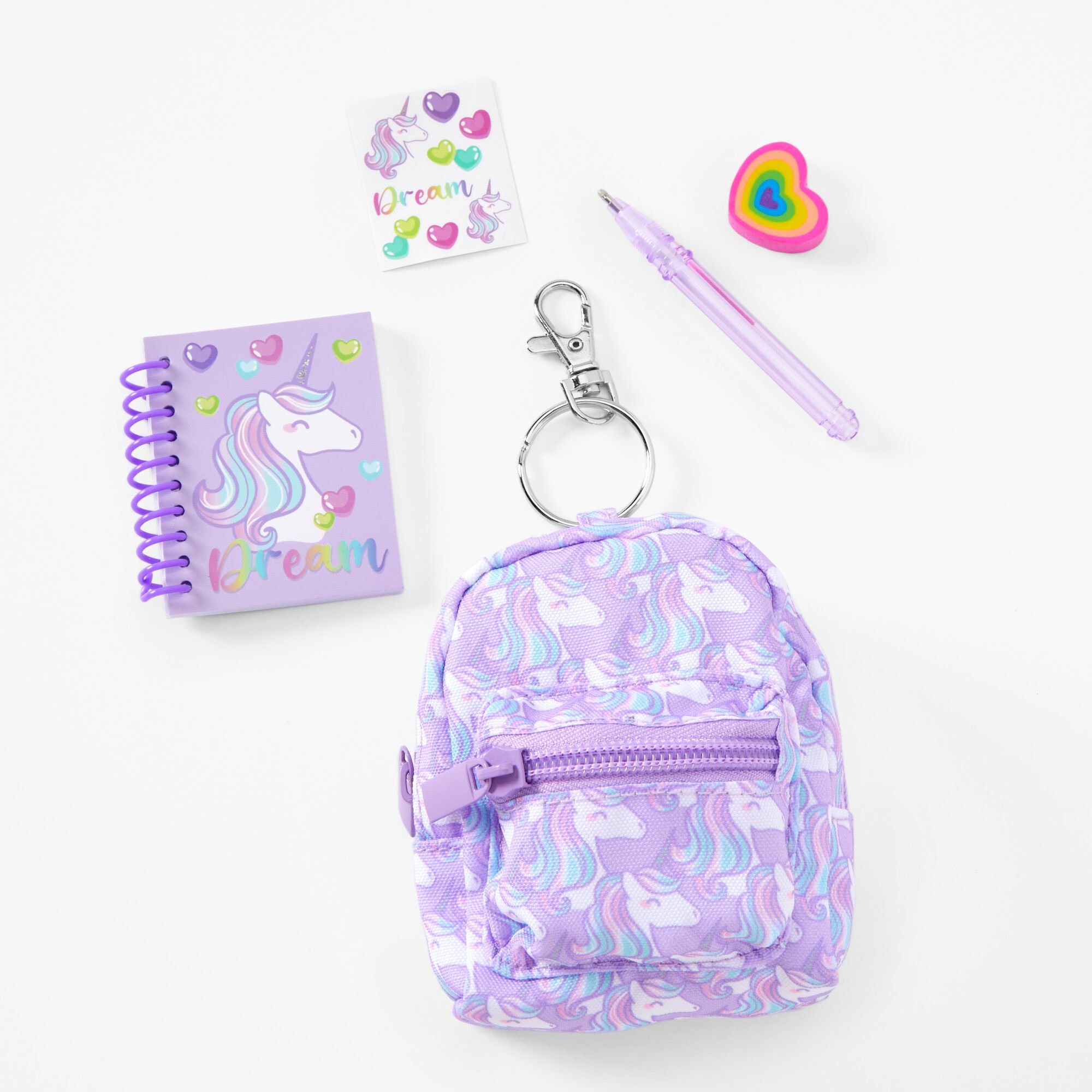 View Claires Unicorn 4 Backpack Stationery Set Purple information