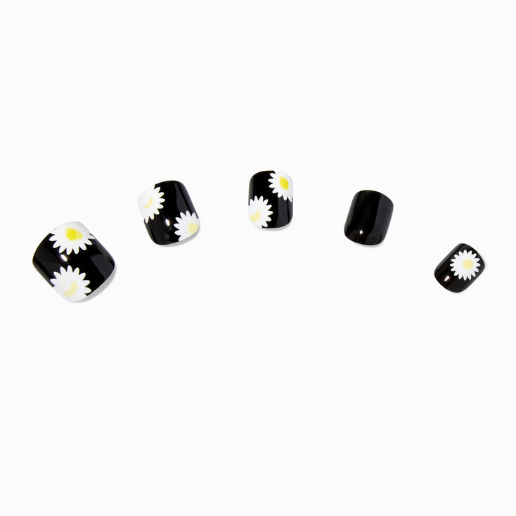 Black &amp; White Daisy Square Press On Vegan Faux Nail Set &#40;24 Pack&#41;,