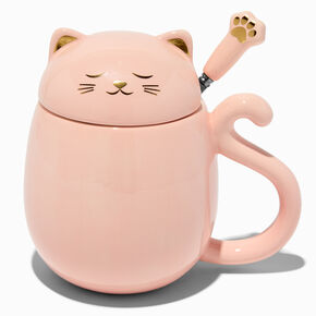 &quot;Kit-Tea Cat&quot; Lidded Ceramic Mug with Spoon,