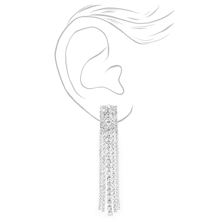 Silver 2.5&quot; Thick Embellished Linear Drop Earrings,