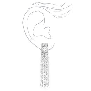 Silver 2.5&quot; Thick Embellished Linear Drop Earrings,