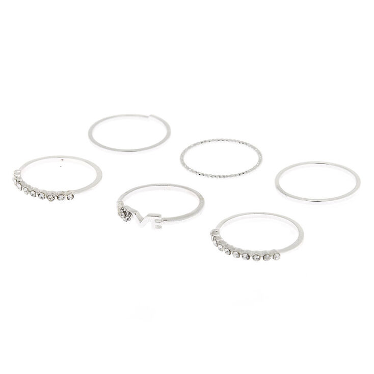 Silver Love Rings - 6 Pack,