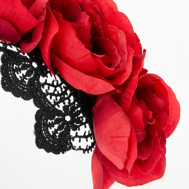 Day Of The Dead Floral Lace Headband - Red,