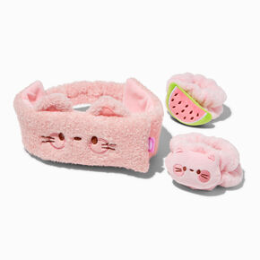Watermelon Cat Makeup Bow Headwrap &amp; Face Washing Wrist Bands - 3 Pack,