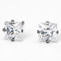 Silver Titanium Cubic Zirconia Square Stud Earrings - 6MM,