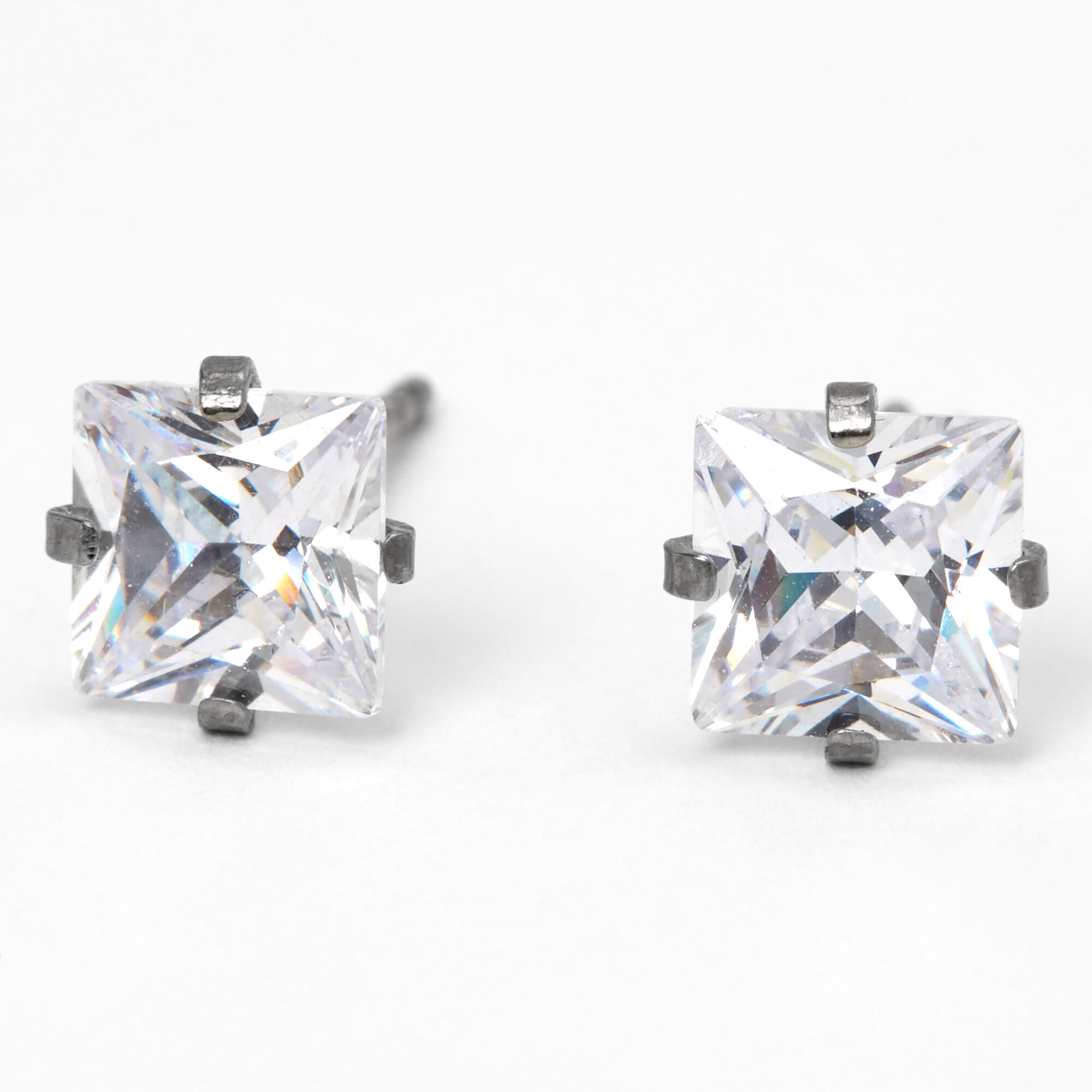 View Claires Titanium Cubic Zirconia Square Stud Earrings 6MM Silver information