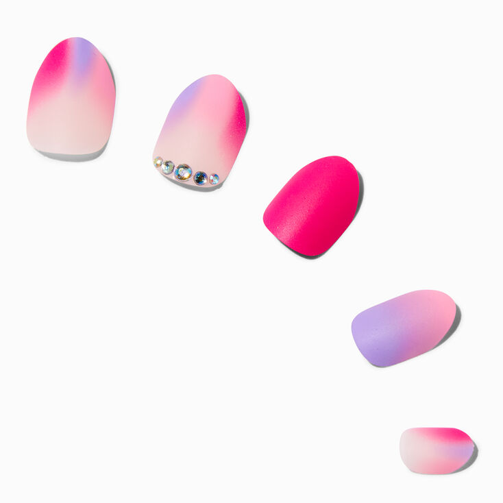 Pink Ombr&eacute; Gem Stiletto Press On Vegan Faux Nail Set - 24 Pack,