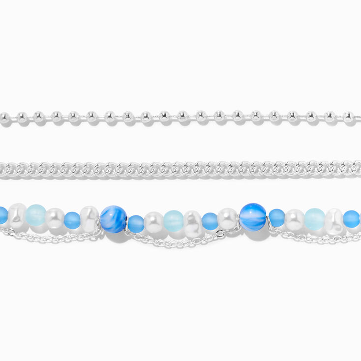 Blue Bubble Silver Chain Bracelet Set - 3 Pack,