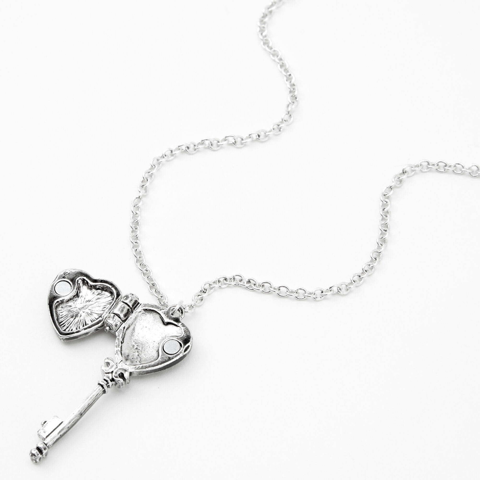Silver Heart Key Locket Pendant Necklace,